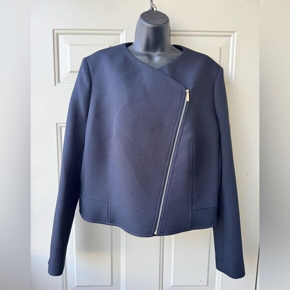 Boss Hugo Boss Womens Juleama Compact Twill Asymmetrical Zip Jacket Sz 14 - Picture 1 of 11